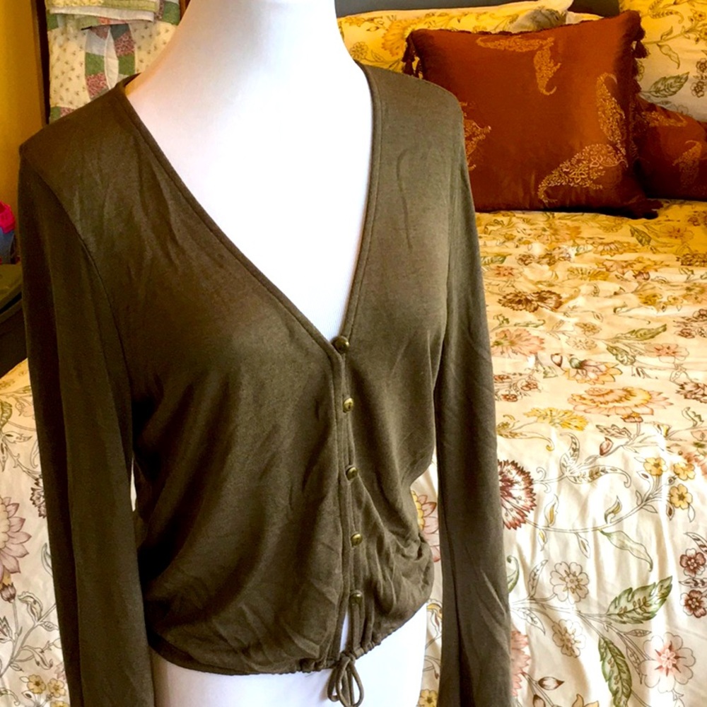 Olive green rayon cardigan tie closure